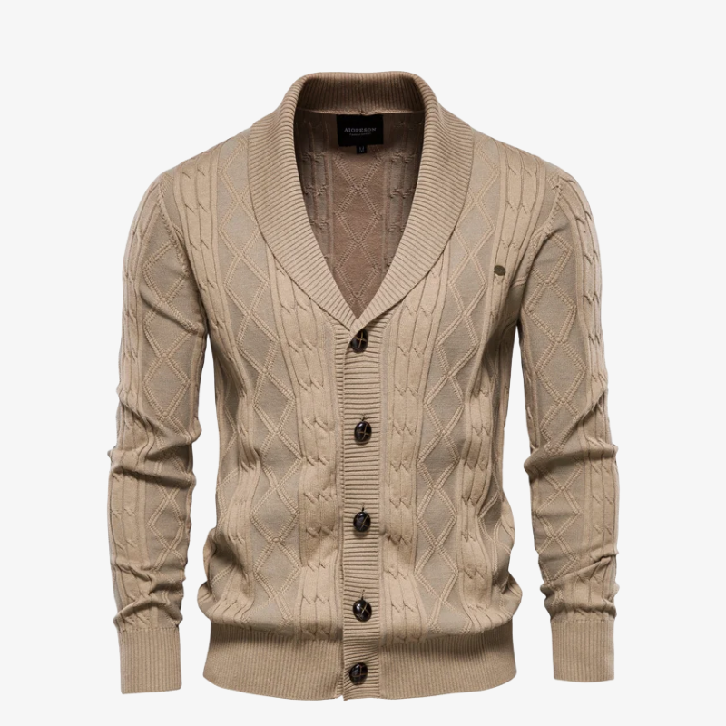 Die Balmoral Strickjacke mit Schalkragen