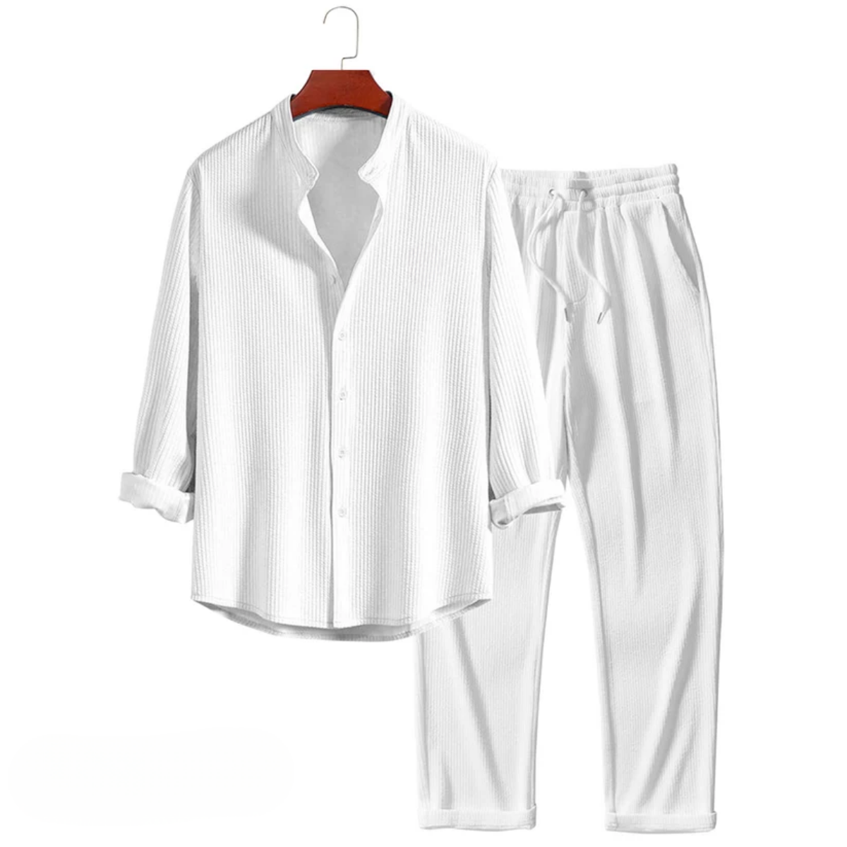 Textured Grandad Collar Co-ord | Autumn Elegance