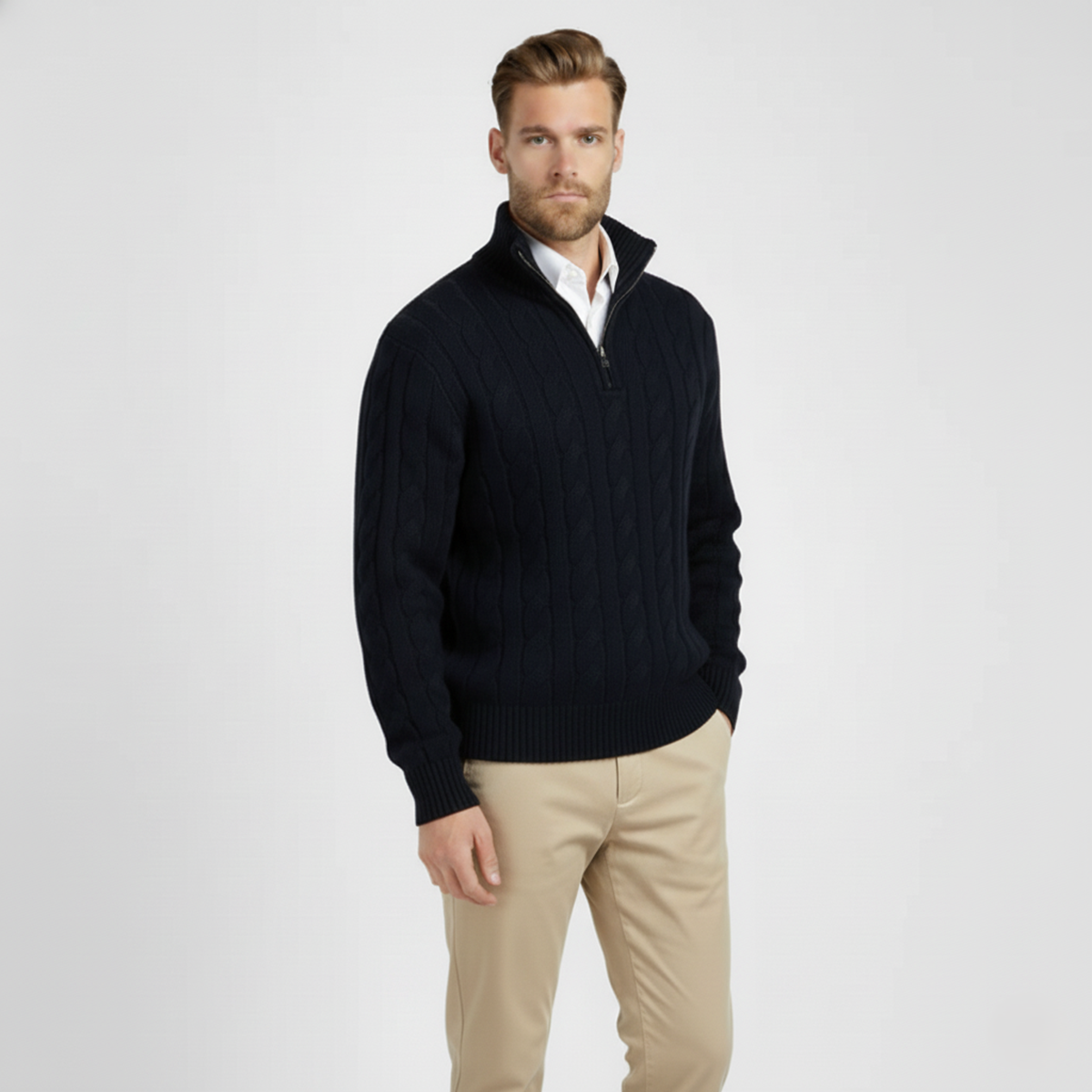 Der Cotswold Quarter-Zip Zopfstrickpullover